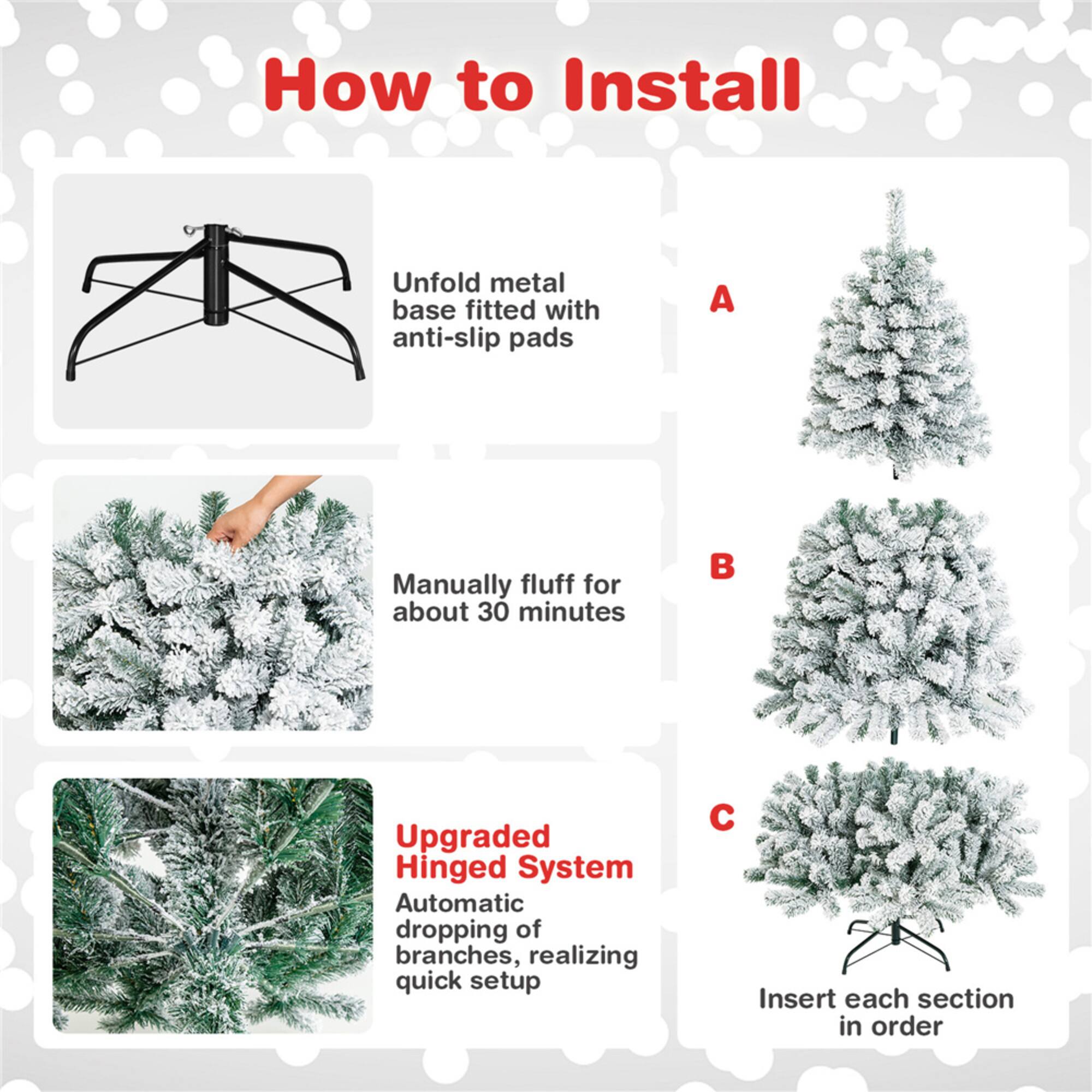 Costway 6ft. Unlit Snow Flocked Hinged Artificial Christmas Tree